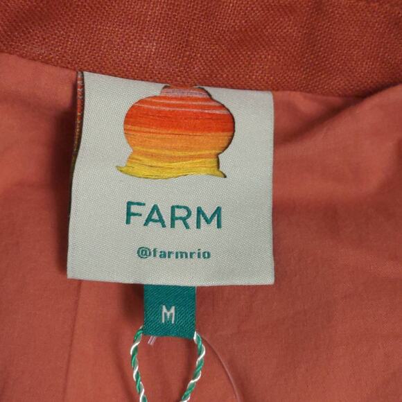 Farm Rio Womens Blazer Jacket Brown Rust Buttons Pockets 100% Linen Collar M New - Picture 6 of 15